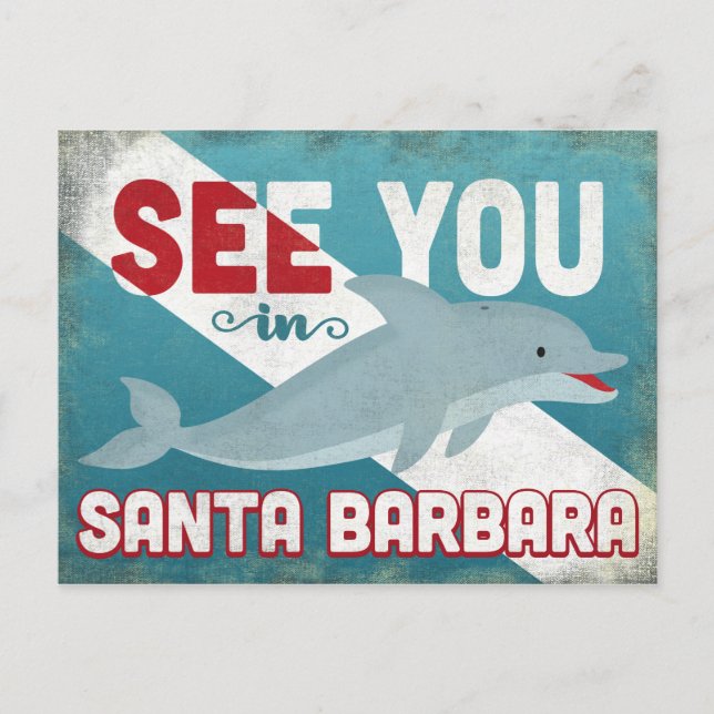 Santa Barbara Dolphin - Retro Vintage Travel Postcard (Front)