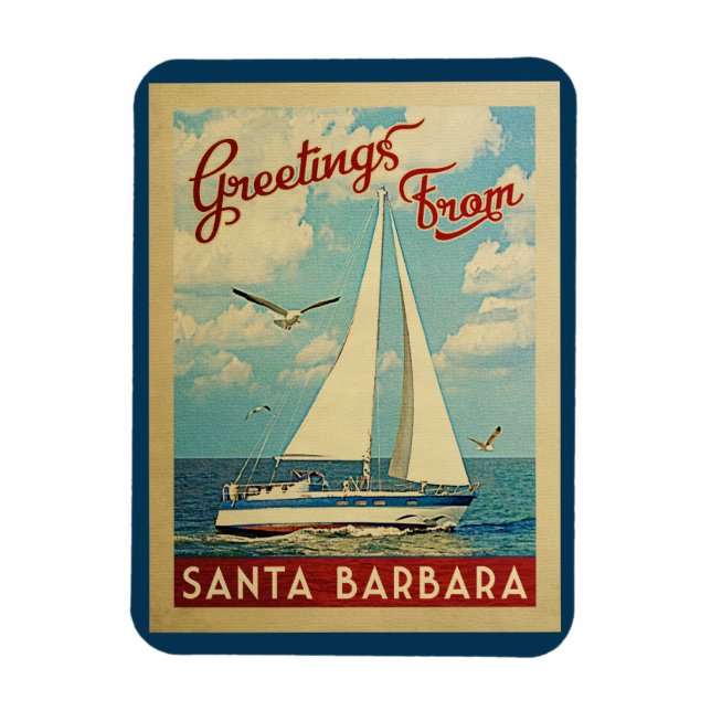 Santa Barbara Magnet Sailboat Vintage California (Vertical)