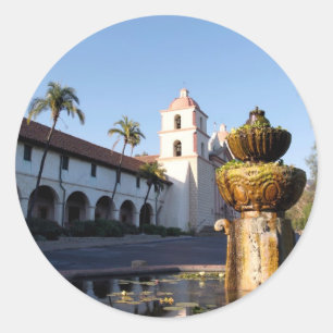 Santa Barbara Mission Fountain Classic Round Sticker