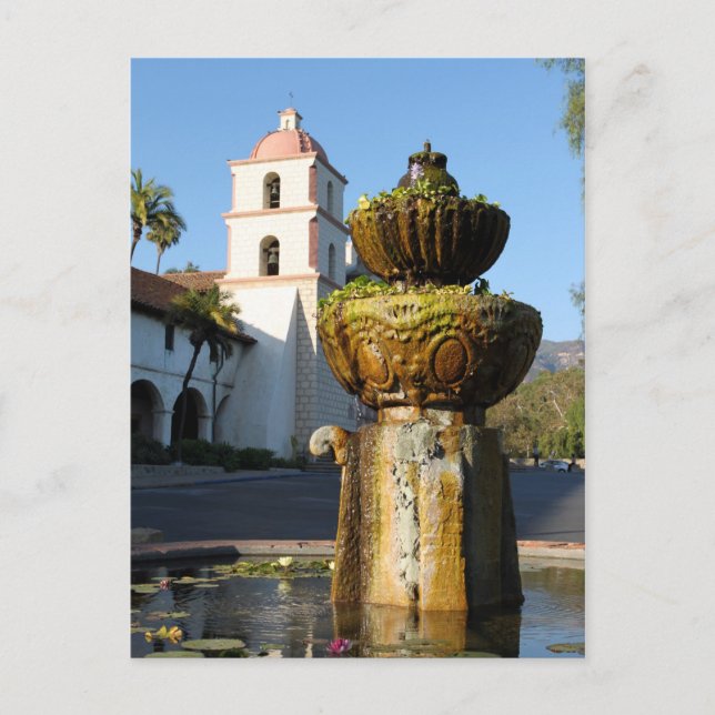Santa Barbara Mission Fountain Postcard (Front)