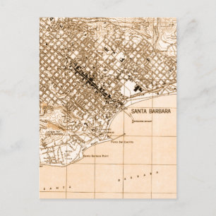 Santa Barbara vintage map vertical postcard
