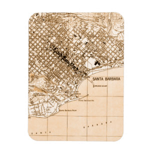 Santa Barbara vintage map vertical postcard Magnet