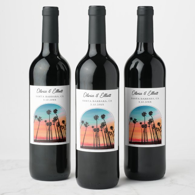 Santa Barbara Wedding Favour Personalized Wine Label (Bottles)