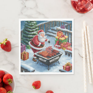 Santa Barbecue Christmas Napkin