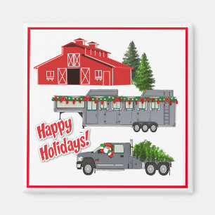 Santa Barn Truck Horse Trailer Christmas Magnet