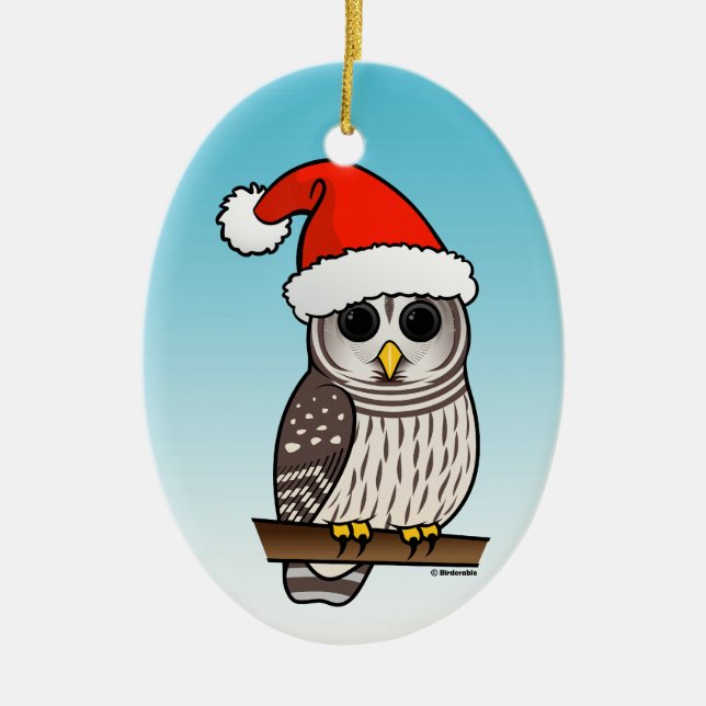 Santa Barred Owl Christmas Ceramic Ornament (Front)