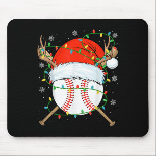 Santa Baseball Ball Xmas Lights Christmas Baseball Mouse Pad