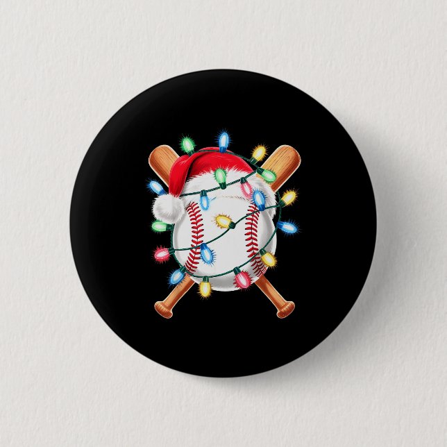 Santa Baseball Player Santa Hat Men Boys Christmas 2 Inch Round Button (Front)