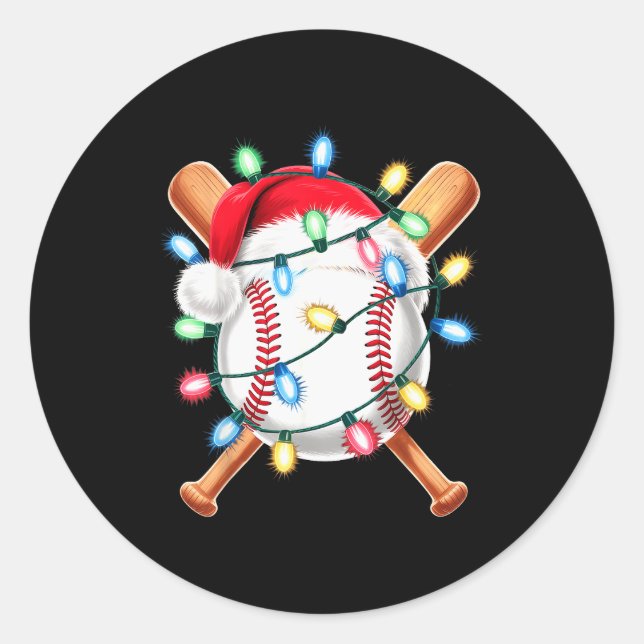 Santa Baseball Player Santa Hat Men Boys Christmas Classic Round Sticker (Front)