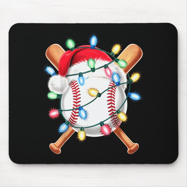 Santa Baseball Player Santa Hat Men Boys Christmas Mouse Pad (Front)