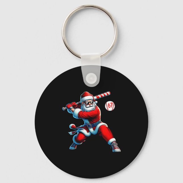 Santa Baseball Six Seven 6 7 Meme Christmas Men Bo Keychain (Front)