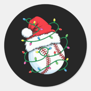 Santa Baseball Sports Ball Men Boys Christmas Xmas Classic Round Sticker