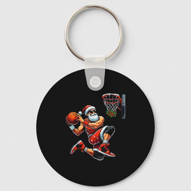 Santa Basketball Player Dunking Xmas Christmas Bas Keychain (Front)