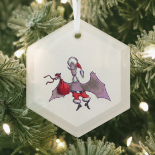 Santa Bat hexagon glass ornament