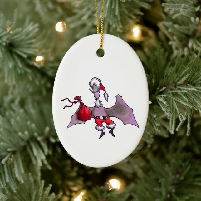 Santa Bat oval ceramic ornament (Tree)