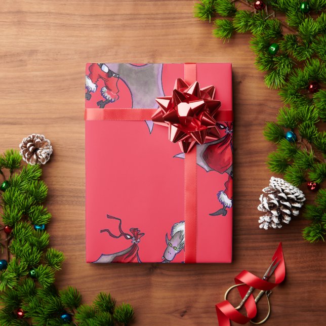Santa Bat red matte wrapping paper medium (Holiday Gift)