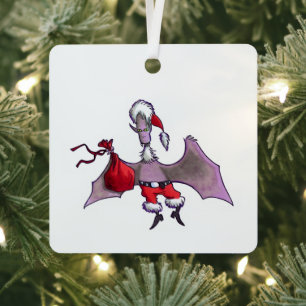 Santa Bat square metal ornament