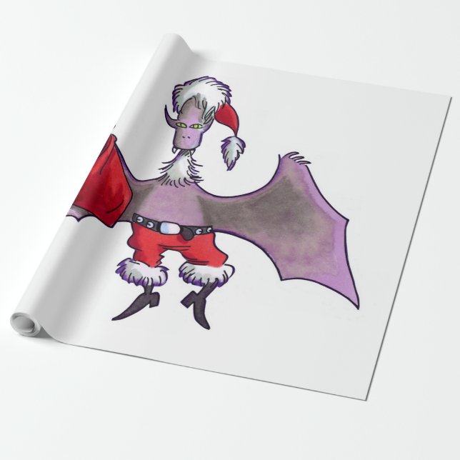 Santa Bat white matte wrapping paper large (Unrolled)