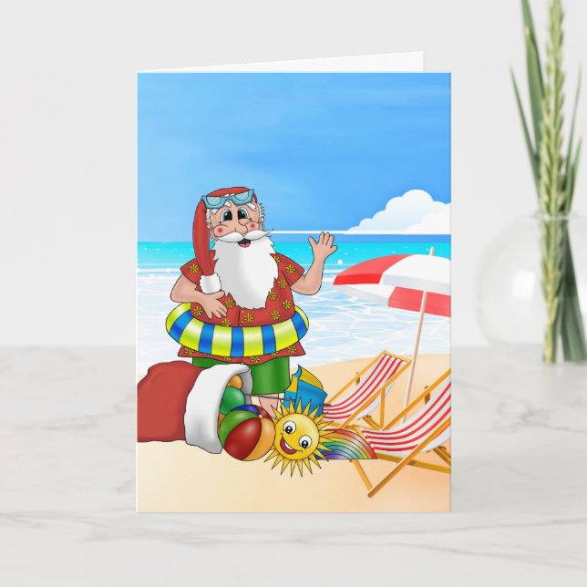 Santa Beach Tropical Christmas Vacation Holiday Card (Front)