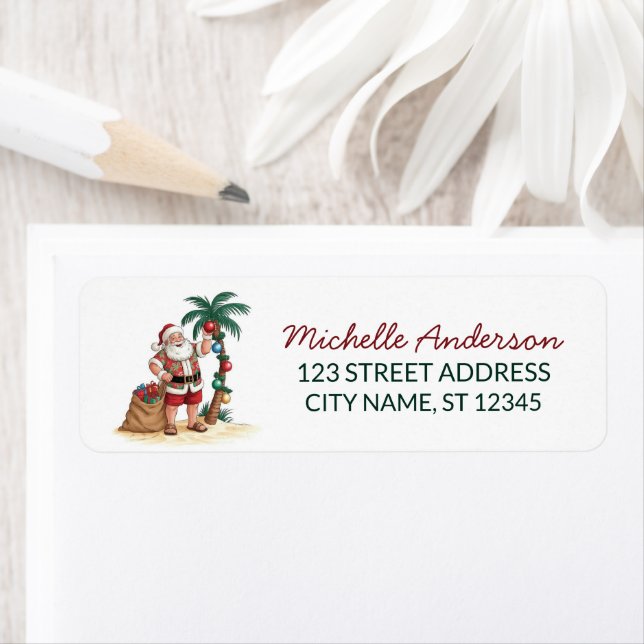 Santa Beach tropical Hawaiian Palm Return Address (Insitu)