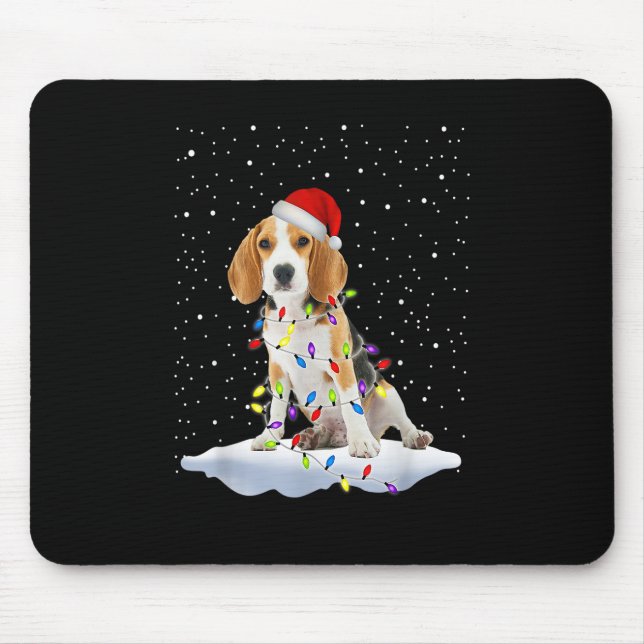 Santa Beagle Christmas Light Snowfake Dog Mom X-ma Mouse Pad (Front)