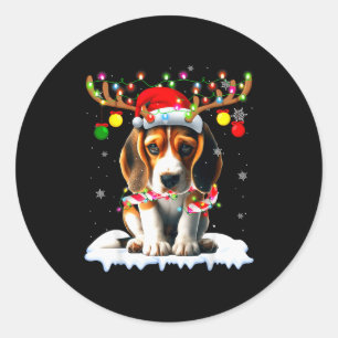 Santa Beagle Christmas Lights Funny Reindeer Dog X Classic Round Sticker