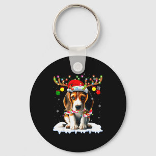 Santa Beagle Christmas Lights Funny Reindeer Dog X Keychain