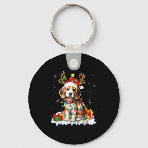 Santa Beagle Christmas Lights Funny Reindeer Dog X Keychain