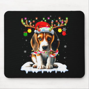 Santa Beagle Christmas Lights Funny Reindeer Dog X Mouse Pad
