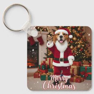 Santa Beagle Merry Christmas - Beagle Xmas Dog Keychain