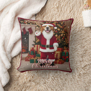 Santa Beagle Merry Christmas - Beagle Xmas Dog Throw Pillow