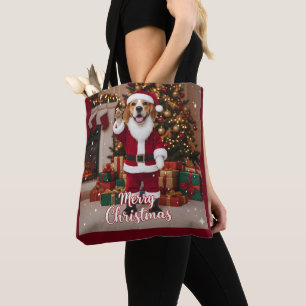Santa Beagle Merry Christmas - Beagle Xmas Dog Tote Bag