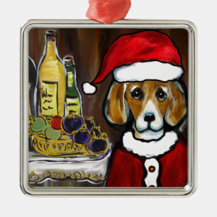 SANTA BEAGLE METAL ORNAMENT