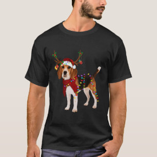 Santa Beagle Reindeer Light Christmas Gifts T-Shirt