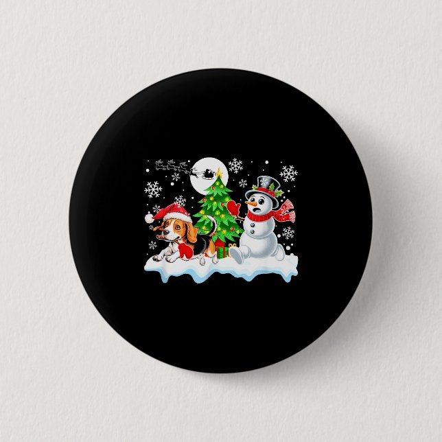 Santa Beagle Snowman Running Friends Christmas Own 2 Inch Round Button (Front)