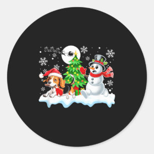 Santa Beagle Snowman Running Friends Christmas Own Classic Round Sticker