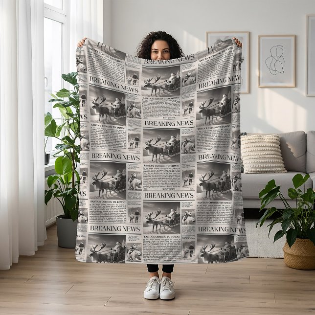 Santa Bear Breaking News Newspaper Christmas Deer Fleece Blanket (Creator Uploaded)