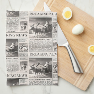 Santa Bear Breaking News Newspaper Christmas Deer Kitchen Towel