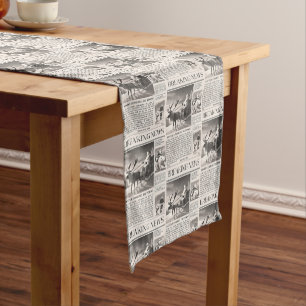 Santa Bear Breaking News Newspaper Christmas Deer Short Table Runner