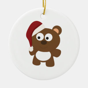 Santa Bear Ceramic Ornament