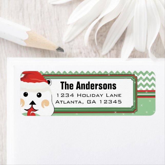 Santa Bear Chevron ZigZag Christmas Return Address (Insitu)
