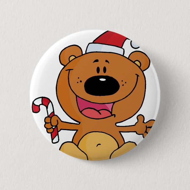 Santa Bear with Candy Cane 2 Inch Round Button (Front)