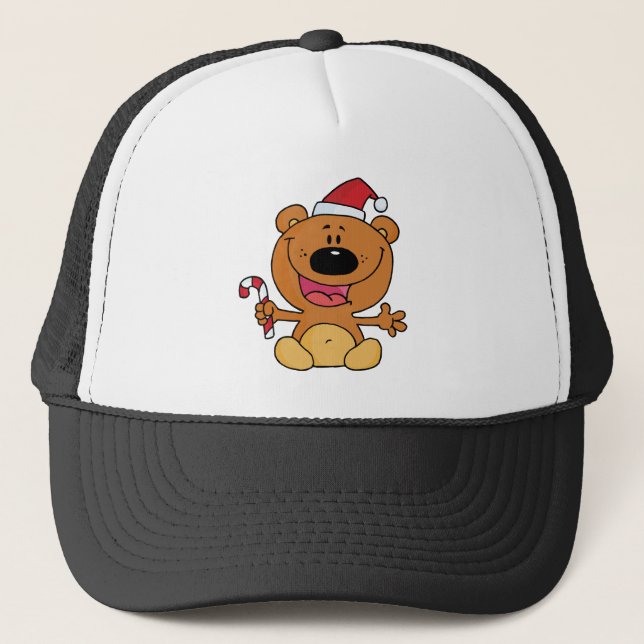 Santa Bear with Candy Cane Trucker Hat (Front)