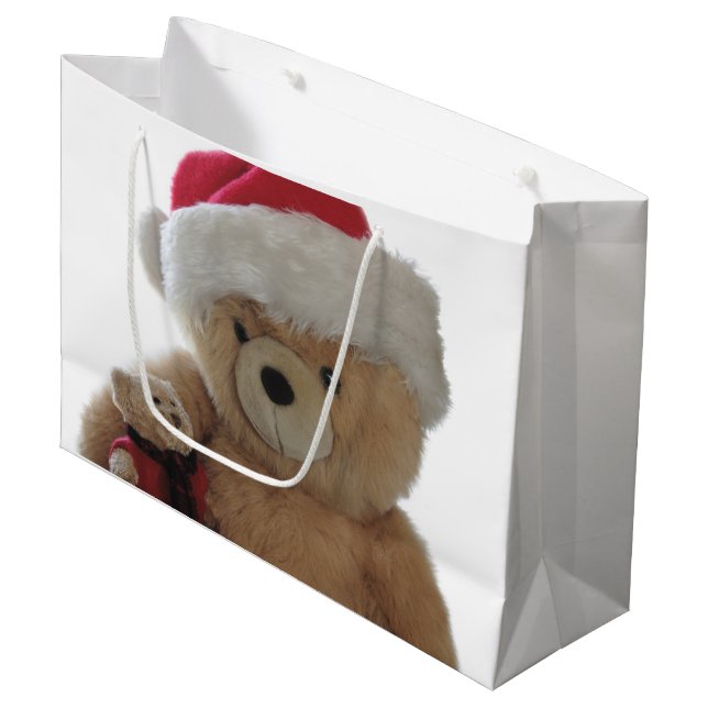 Santa bear with little bear large gift bag (Front Angled)