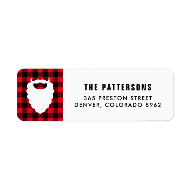 Santa Beard Red Plaid Holiday Return Address Label (Front)