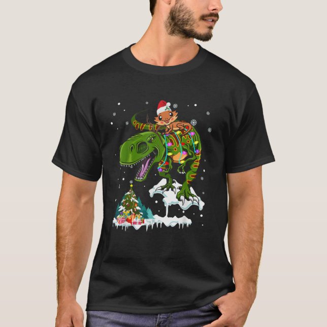 Santa Bearded Dragon Riding T Rex Reindeer Xmas Li T-Shirt (Front)