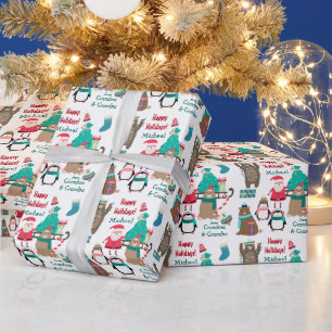 Santa, Bears and Penguins Personalized Christmas Wrapping Paper