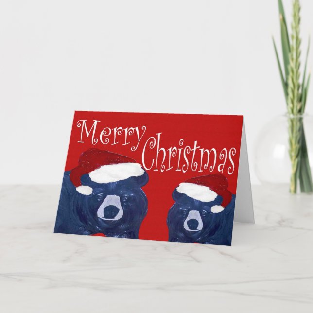 Santa bears Christmas Holiday greeting cards. Card (Front)