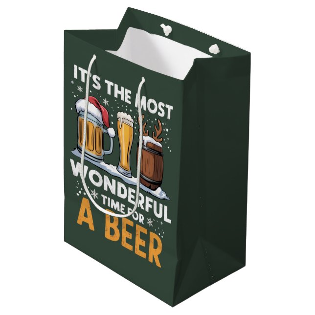 Santa Beer Christmas Party Drinking Family Gifts Medium Gift Bag (Front Angled)