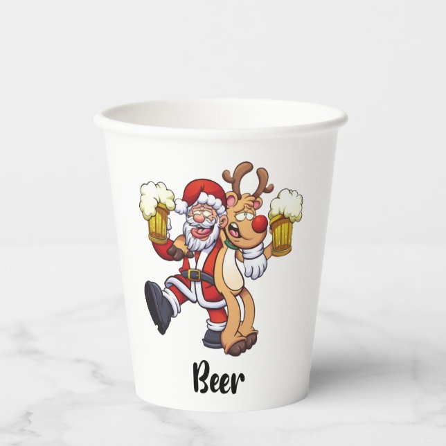 Santa Beer Reindeer Christmas Paper Cups (Front)